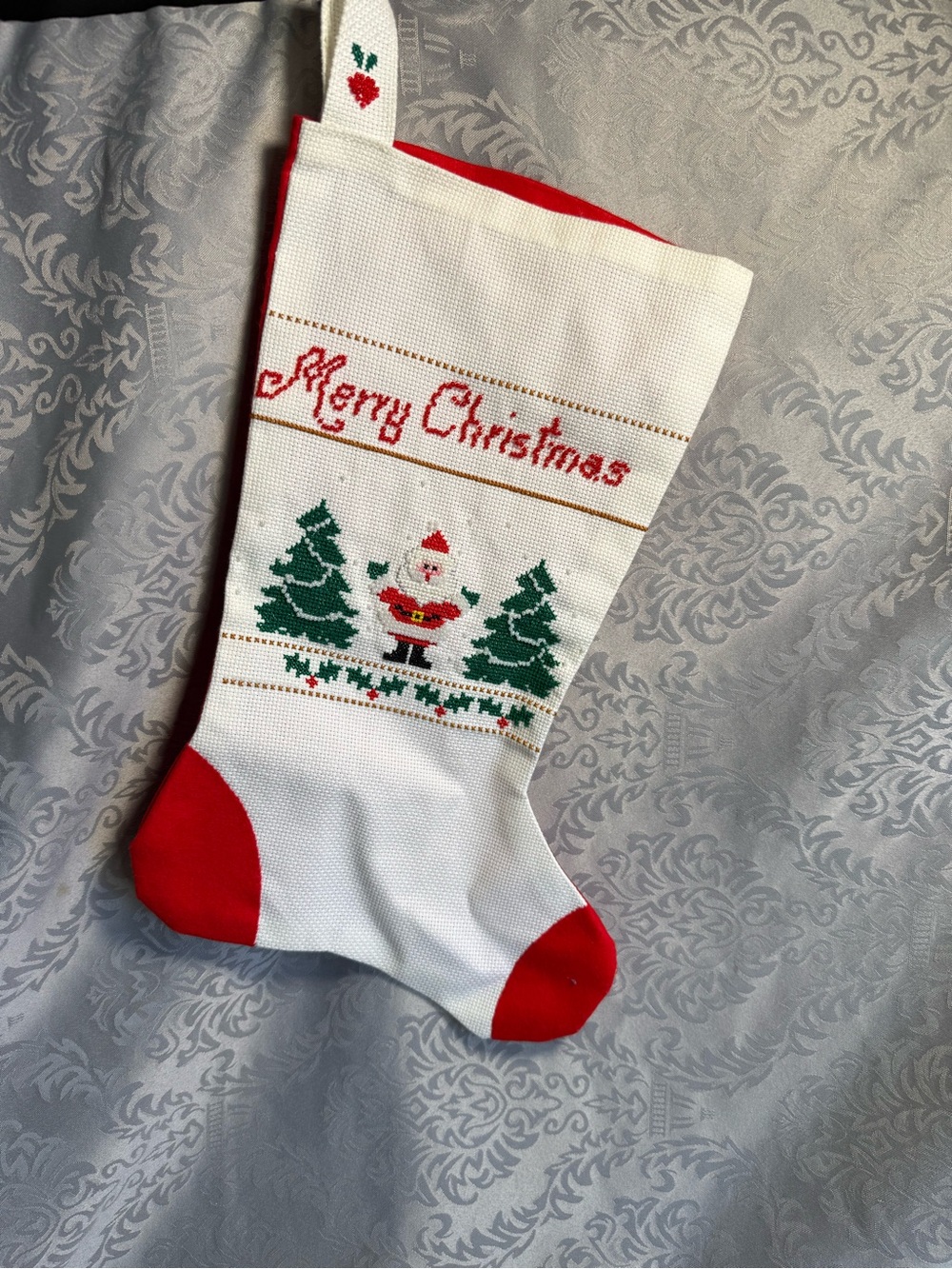 Handmade cross-stitch Christmas stocking 14β